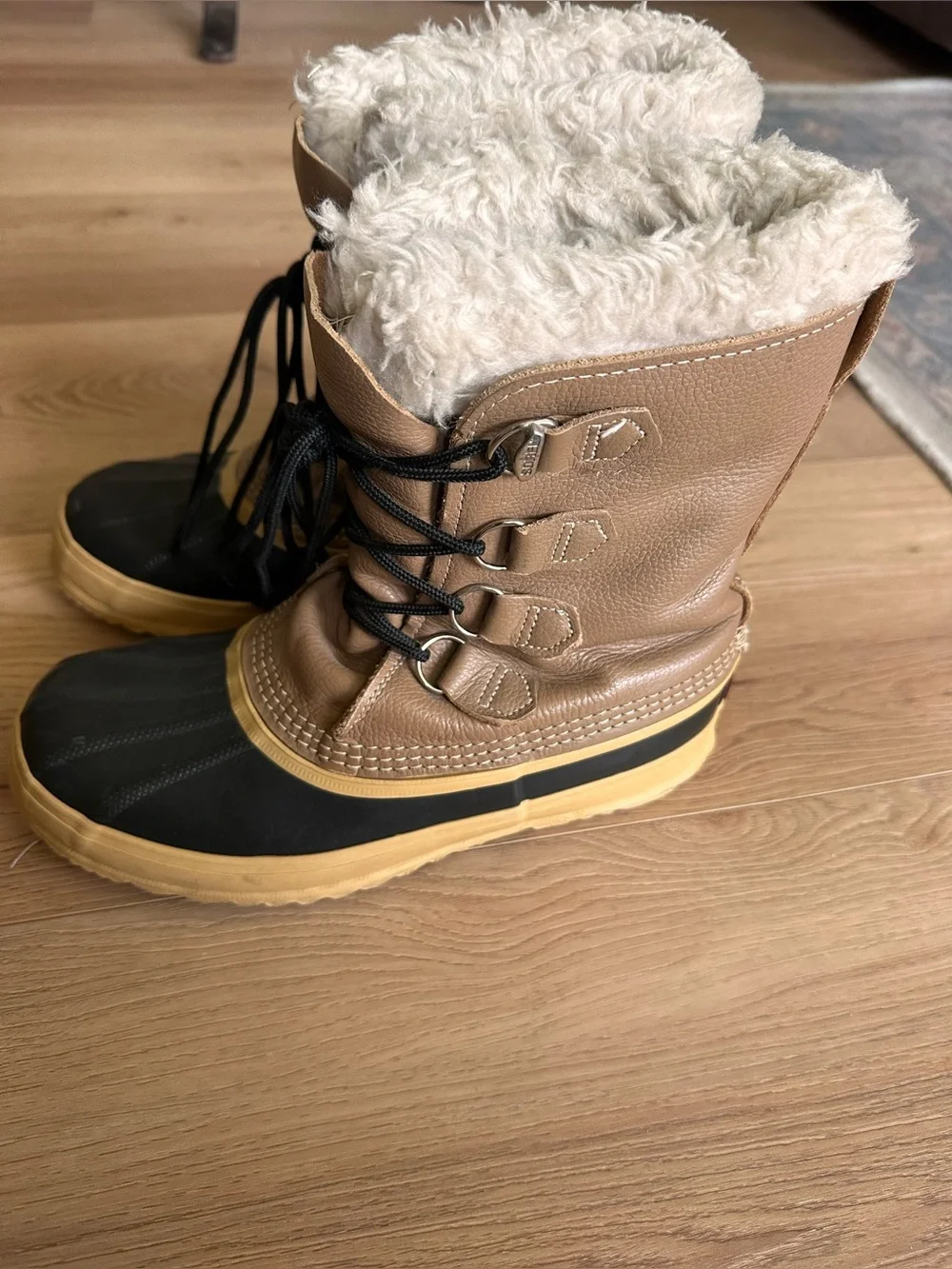 Sorel Womens Manitou Brown Leather Round Toe Winter Snow Boots Vintage US 8